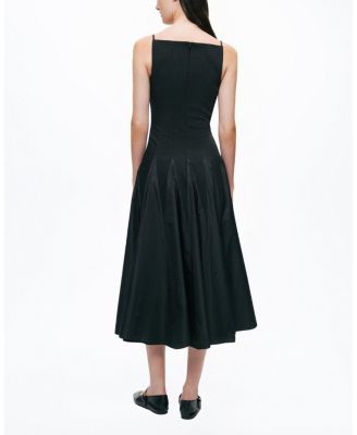  Square Neck Pleated Midi Dress