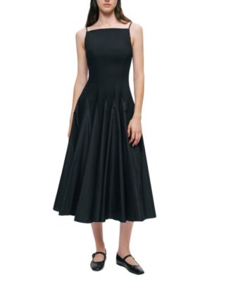  Square Neck Pleated Midi Dress