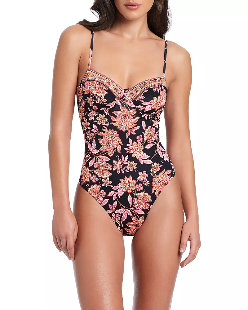 Red Carter Underwire Mixed Print One-Piece Swimsuit