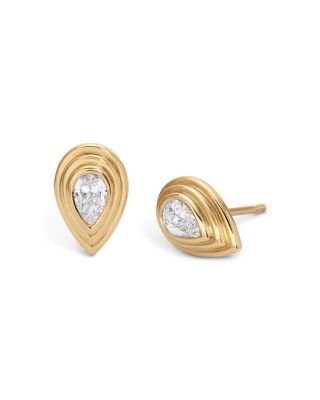 14K Yellow Gold Lab Grown Diamond Pear Groovy Stud Earrings