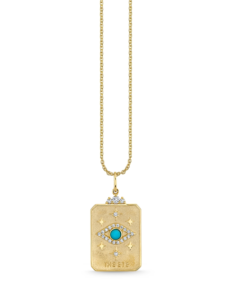 Sydney Evan 14k Yellow Gold Diamond & Turquoise Eye Tarot Card Pendant Necklace, 16 In Gold
