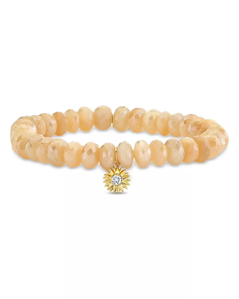 Sydney Evan 14K Yellow Gold Diamond & Moonstone Sunburst Charm Beaded Bracelet