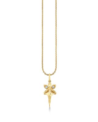 14K Yellow Gold Diamond Fairy Charm Necklace, 16"