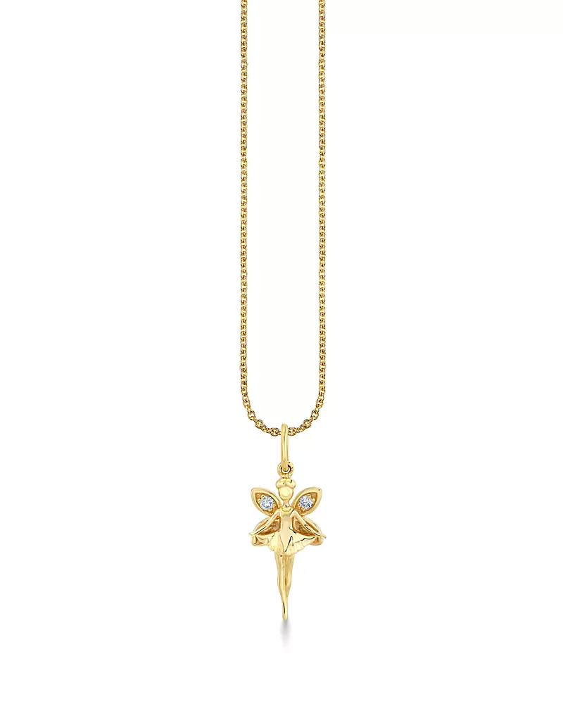 Sydney Evan 14K Yellow Gold Diamond Fairy Charm Necklace, 16