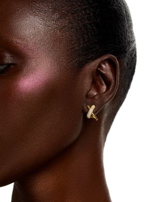 Diamond Pav&eacute; Crossover Huggie Hoop Earrings in 14K Yellow Gold, 0.50 tcw