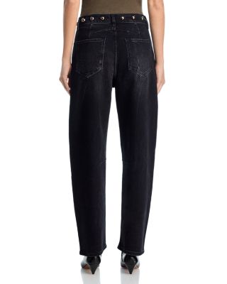 Samo High Rise Straight Jeans in Black Stone Studded