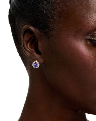 Tanzanite & Diamond Halo Pear Stud Earrings in 14K Yellow Gold
