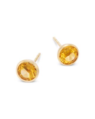 Semi Precious Gemstone Bezel Set Stud Earrings in 14K Yellow Gold