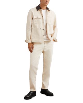 Clapper Long Sleeved Denim Leather Collar Worker Jacket