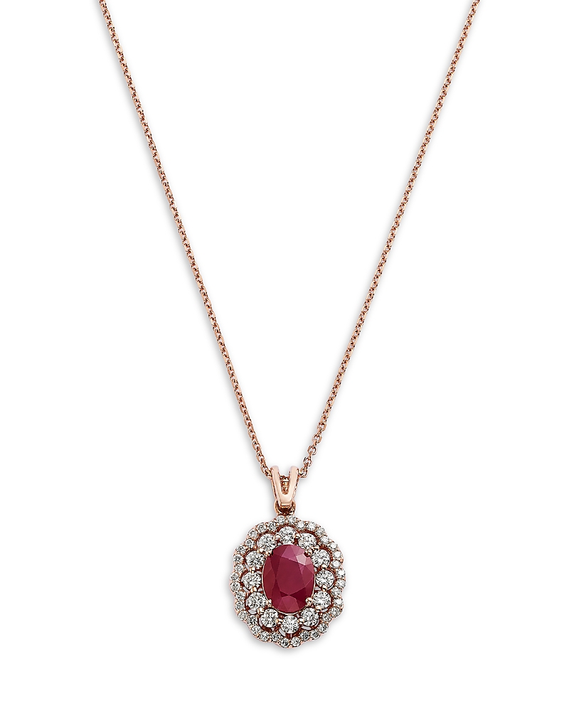 Bloomingdale's Fine Collection Ruby & Diamond Halo Pendant Necklace in 14K Rose Gold, 16