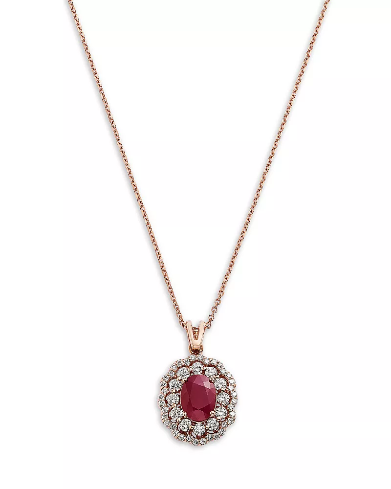 Bloomingdale's Fine Collection Ruby & Diamond Halo Pendant Necklace in 14K Rose Gold, 16