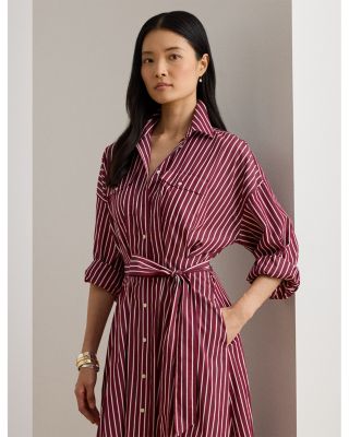 Striped Belted Broadcloth Shirtdress