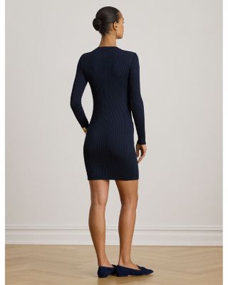 Button Trim Rib Knit Sweater Dress