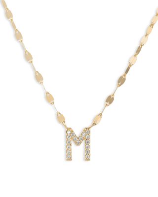 14K Yellow Gold Diamond Initial M Pendant Necklace, 18"
