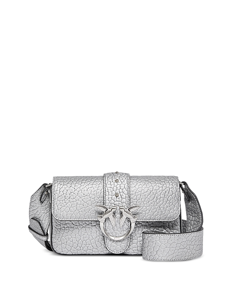 Pinko Love One Mini Metallic Leather Shoulder Bag In Silver