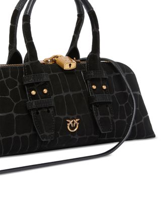 Embossed Suede Baguette Bowling Bag