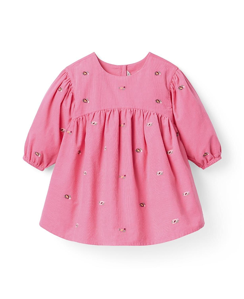 Janie And Jack Girls' The Floral Embroidered Corduroy Dress - Baby, Little Kid, Big Kid In Pink