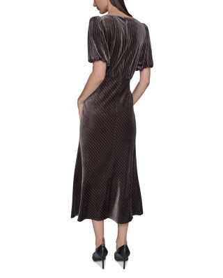 Velvet Pinstriped Midi Dress