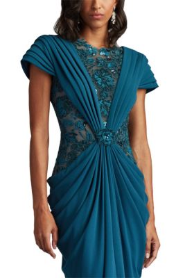 Julina Draped Overlay Embroidered Gown