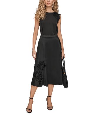 Embellished Satin Midi Skirt