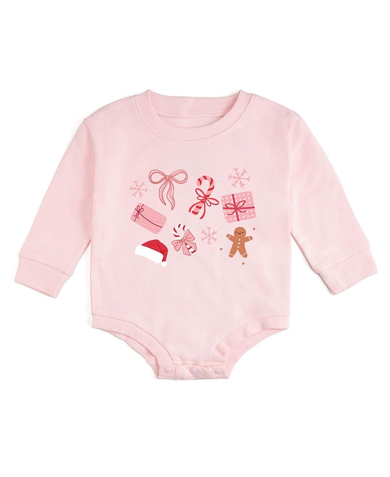 Sweet Wink Girls' Christmas Fun Long Sleeve Romper - Baby In Pink