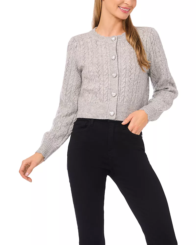 CeCe Heart Button Pointelle Cardigan