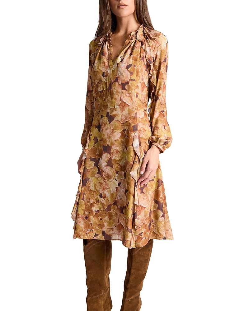 Santorelli Jayda Long Sleeve Ruffle Dress in Floral Crepe