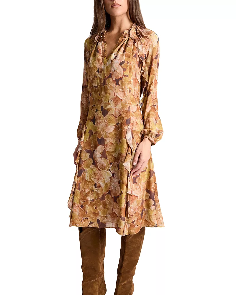 Santorelli Jayda Long Sleeve Ruffle Dress in Floral Crepe