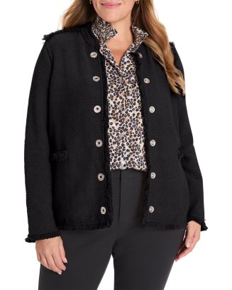 NIC+ZOE Plus Military Fringe Mix Knit Jacket | Bloomingdale's