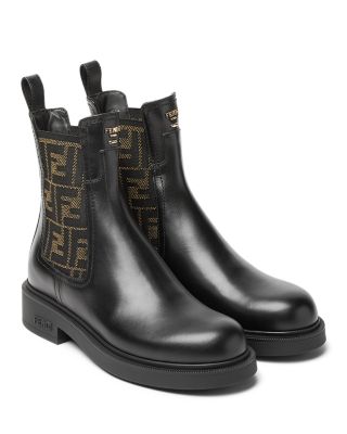 Women's Fendi Filo Leather & FF Fabric Biker Boots