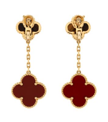  Magic Alhambra 2 Motifs Drop Earrings 18K Gold with Tiger's Eye and Carnelian