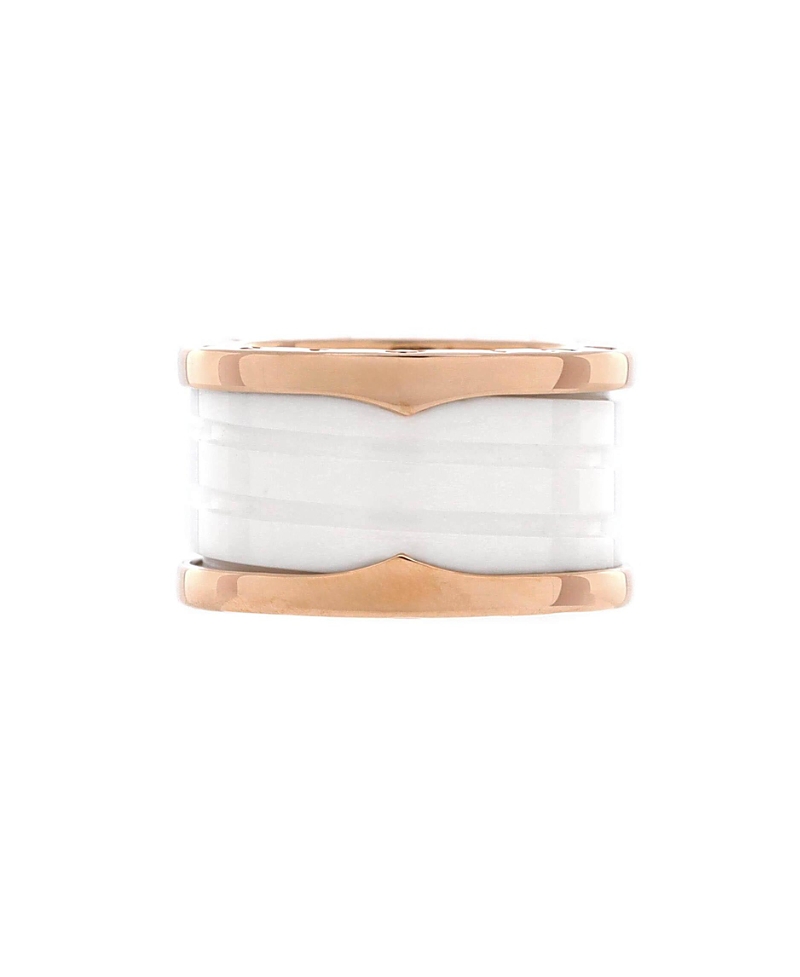 PRE-OWNED BVLGARI Pre-owned Bvlgari B. Zero1 Three Band Ring 18k Rose Gold And Ceramic In Pink