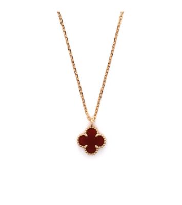  Sweet Alhambra Pendant Necklace 18K Rose Gold and Carnelian, 15.25 - 16"