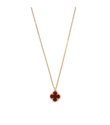  Sweet Alhambra Pendant Necklace 18K Rose Gold and Carnelian, 15 - 15.75"