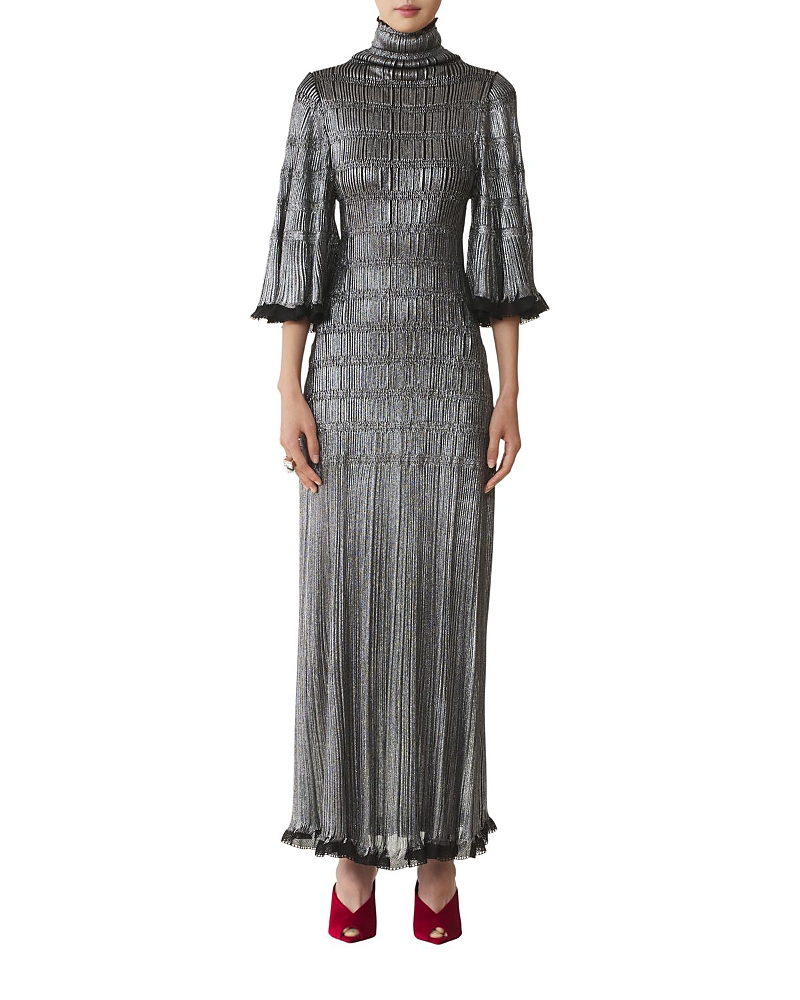 Lanvin Midi Dress In Metallic Viscose In Black