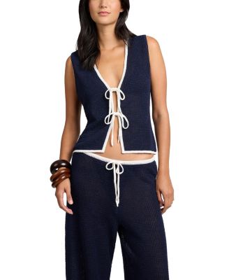  Linen Knit Tie Front Tank Top