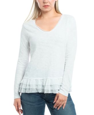  Mixed Media Ruffle Hem Tee