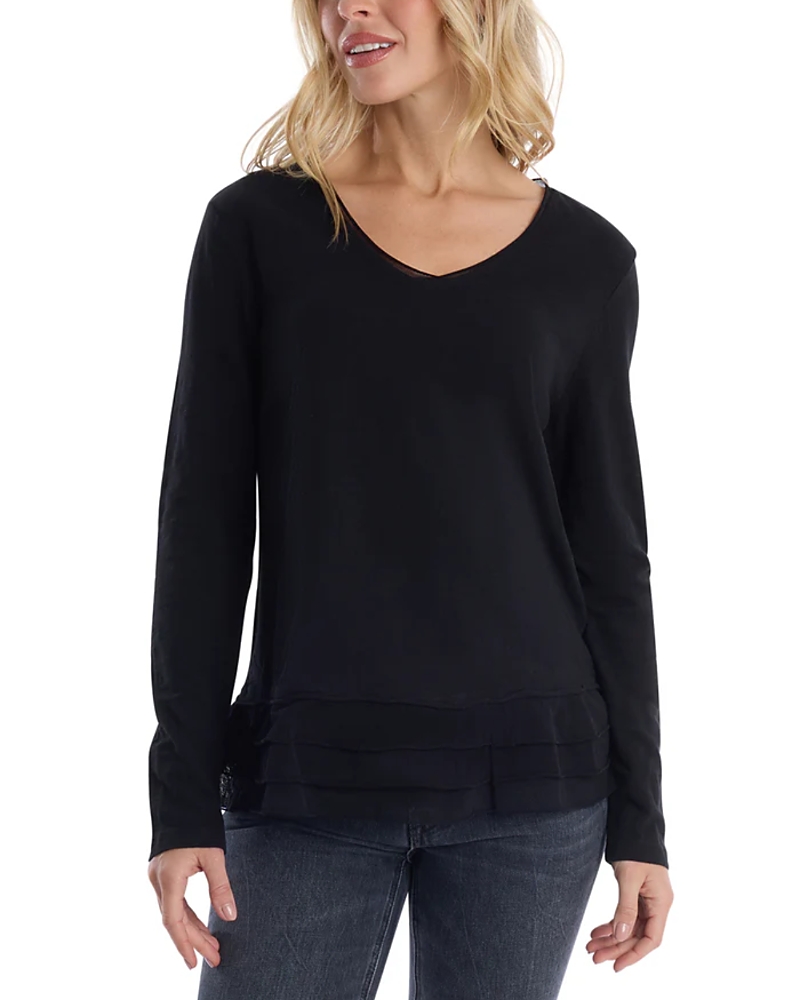 Wilt Clothing Women's V-Neck Mixed Media Long Sleeve - Black