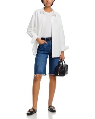 The Halfpipe High Rise Bermuda Fray Jean Shorts in Did You Bring Me Anything