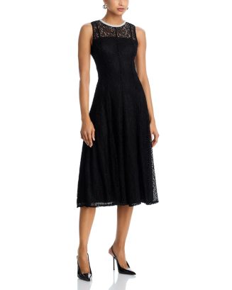 Aqua Lace Faux Pearl Trim Midi Dress - Exclusive - Black - S