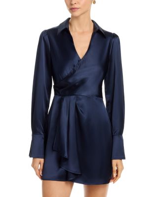 Long Sleeve Satin Wrap Mini Dress - Exclusive