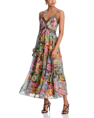 Sleeveless Abstract V Neck Midi Dress - Exclusive