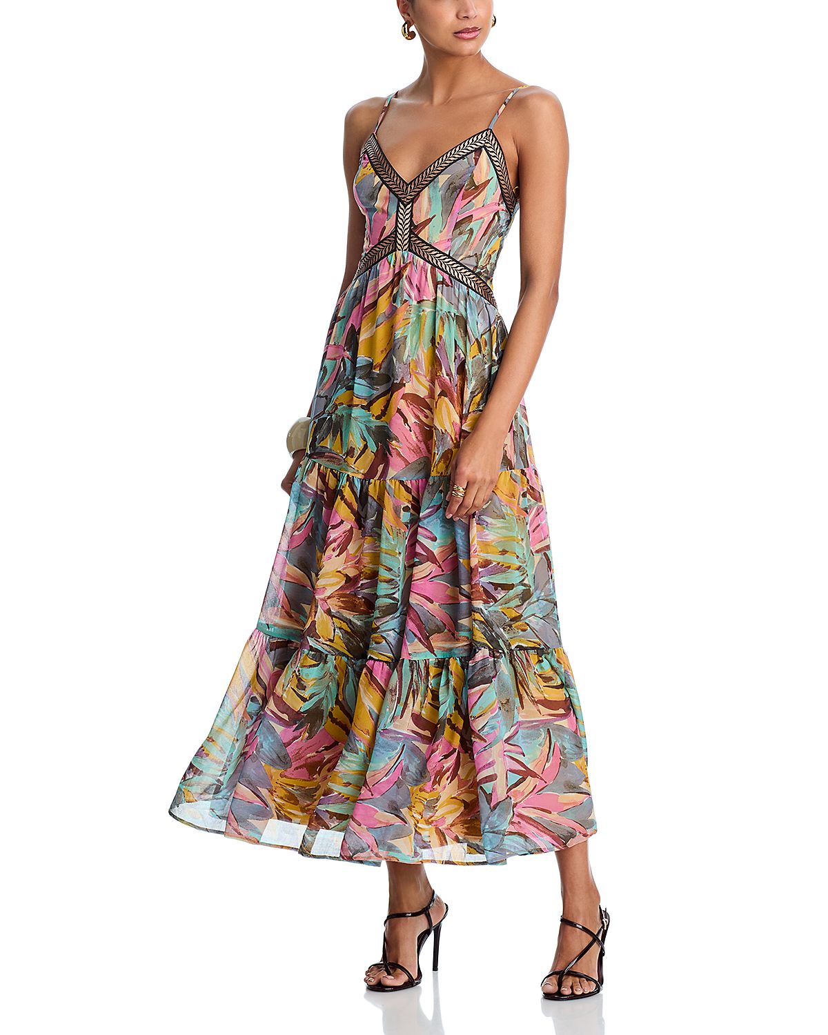 Aqua Sleeveless Abstract V Neck Midi Dress - Exclusive