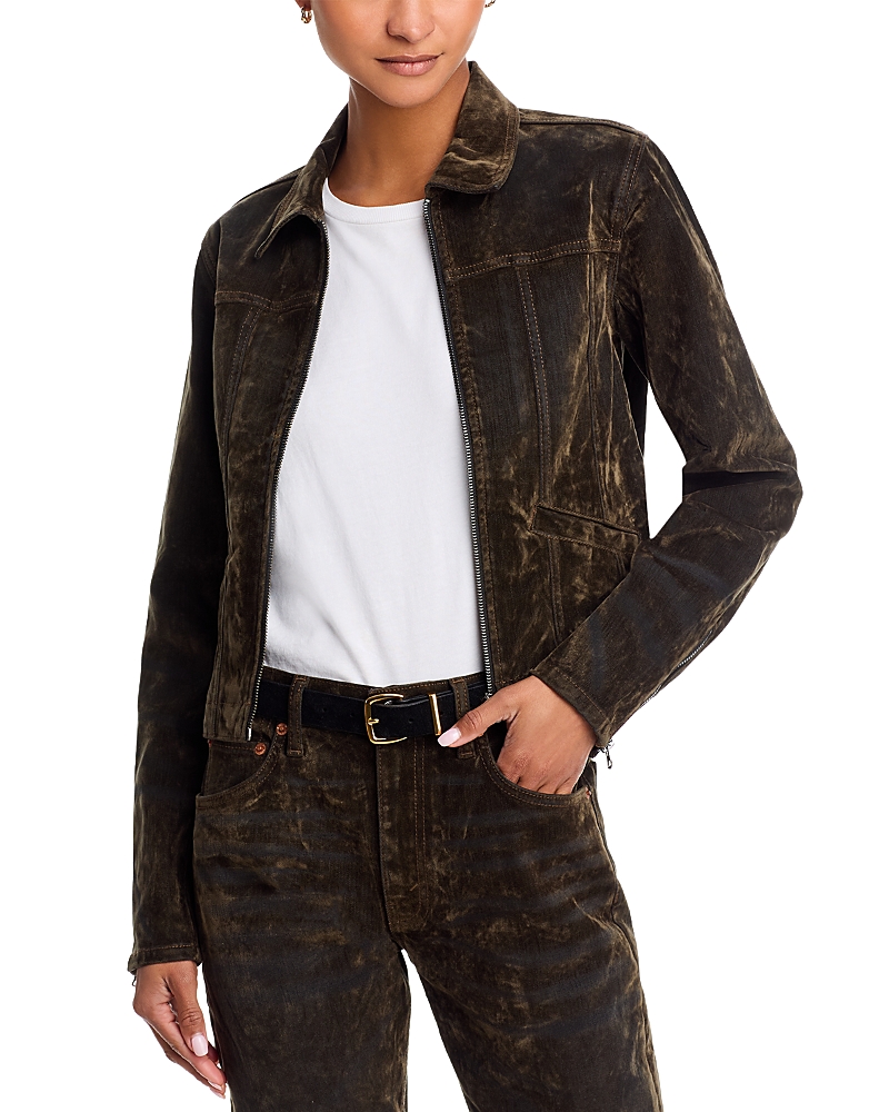 Re/done Slim Zip Jacket In Brown