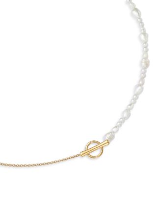 14K Yellow Gold Freshwater Pearl Toggle Necklace, 16"
