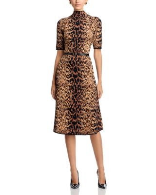 Mock Neck Animal Jacquard Dress