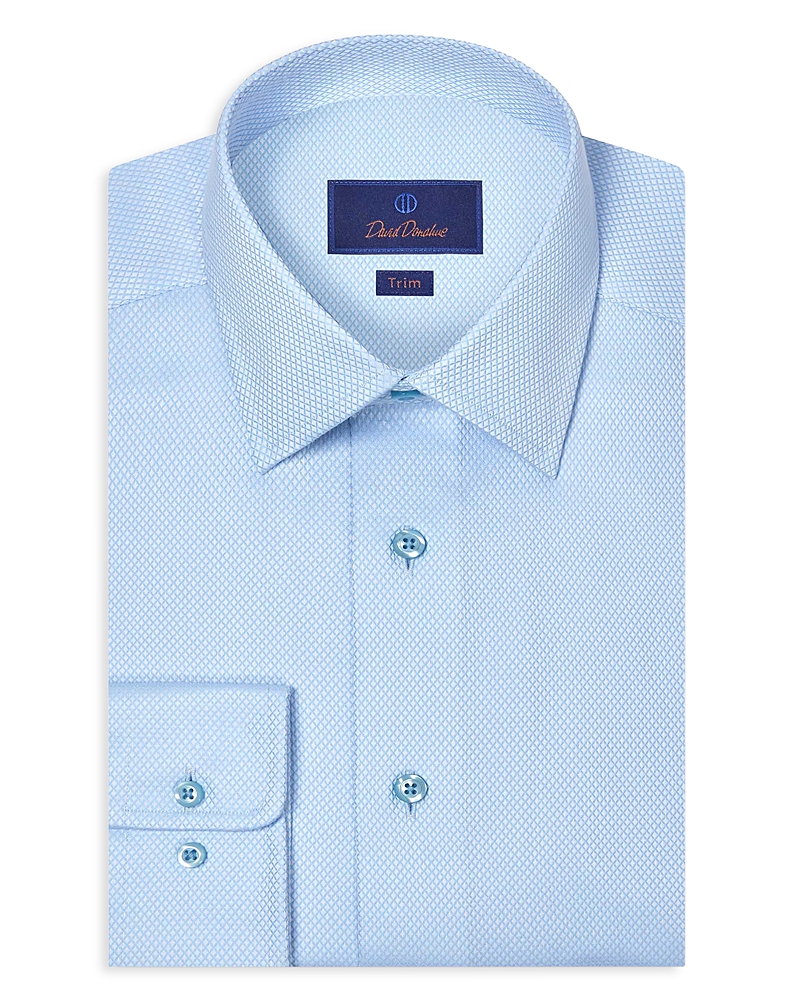 David Donahue Trim Fit Micro Diamond Dobby Dress Shirt In Blue