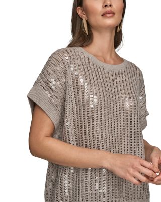 Open Weave Sequin Crewneck Sweater