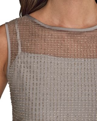 Sleeveless Beaded Mesh Top