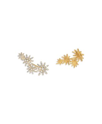 Starburst Full Pav&eacute; Climber Earrings in 18K Yellow Gold with Diamonds, 26.9mm